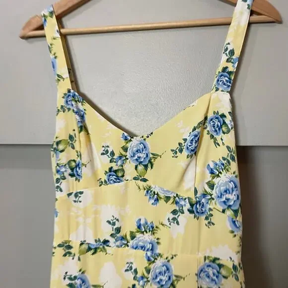 Abercrombie & Fitch Butter Yellow Ruffle Tiered Maxi Dress Blue Floral SZ M EUC - Picture 5 of 13